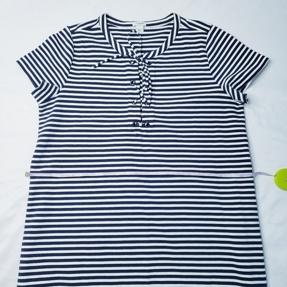 J. Crew Striped Lace Up Knit Dress Navy White Cotton - Picture 8 of 11
